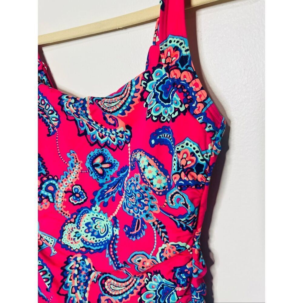 Talbots Hot Pink Paisley Tankini Top Side Ruching Size 8 Underwires No Padding - Picture 4 of 10